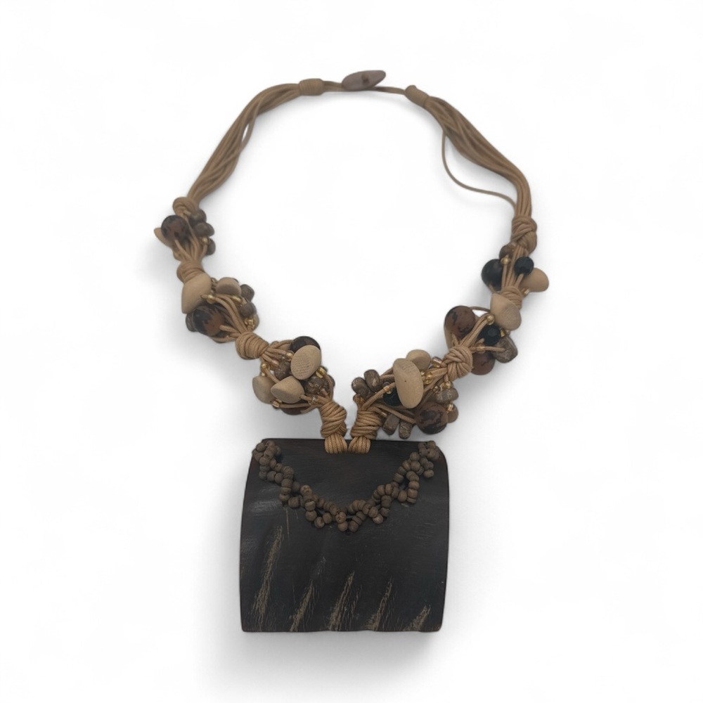 Tribal Horn Bohemian Necklace - Stone, Wood, Shell - Picture 1 of 6